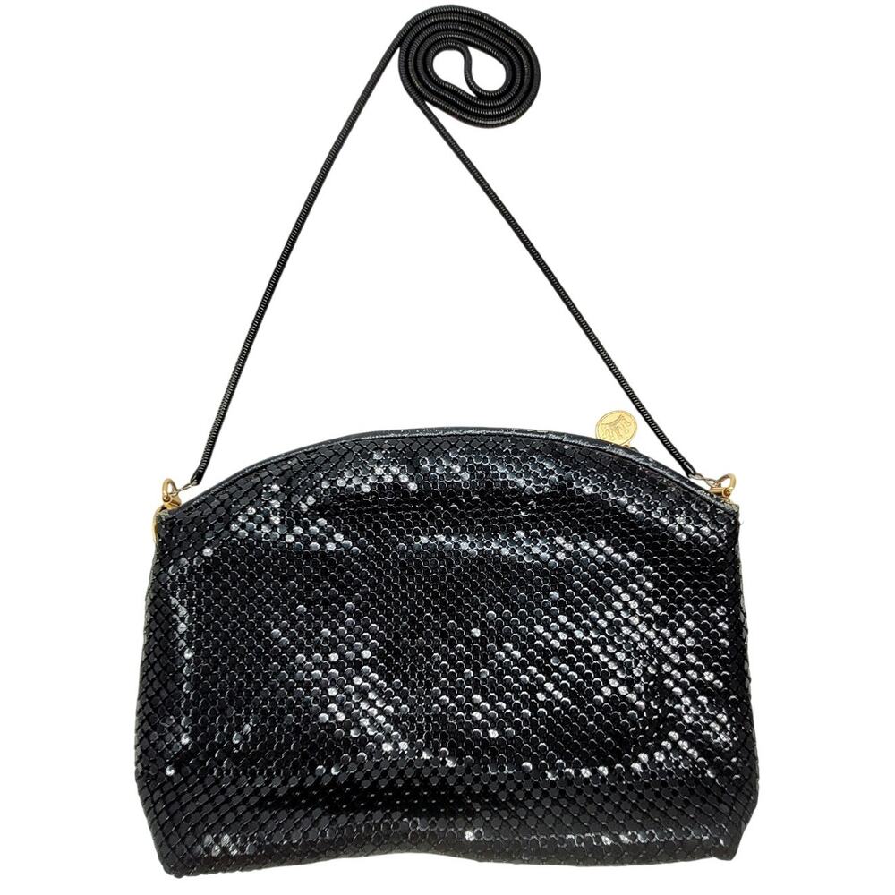 La Regale 80s Black Mesh Bag‎ with Snake Chain Strap Vintage Evening Purse